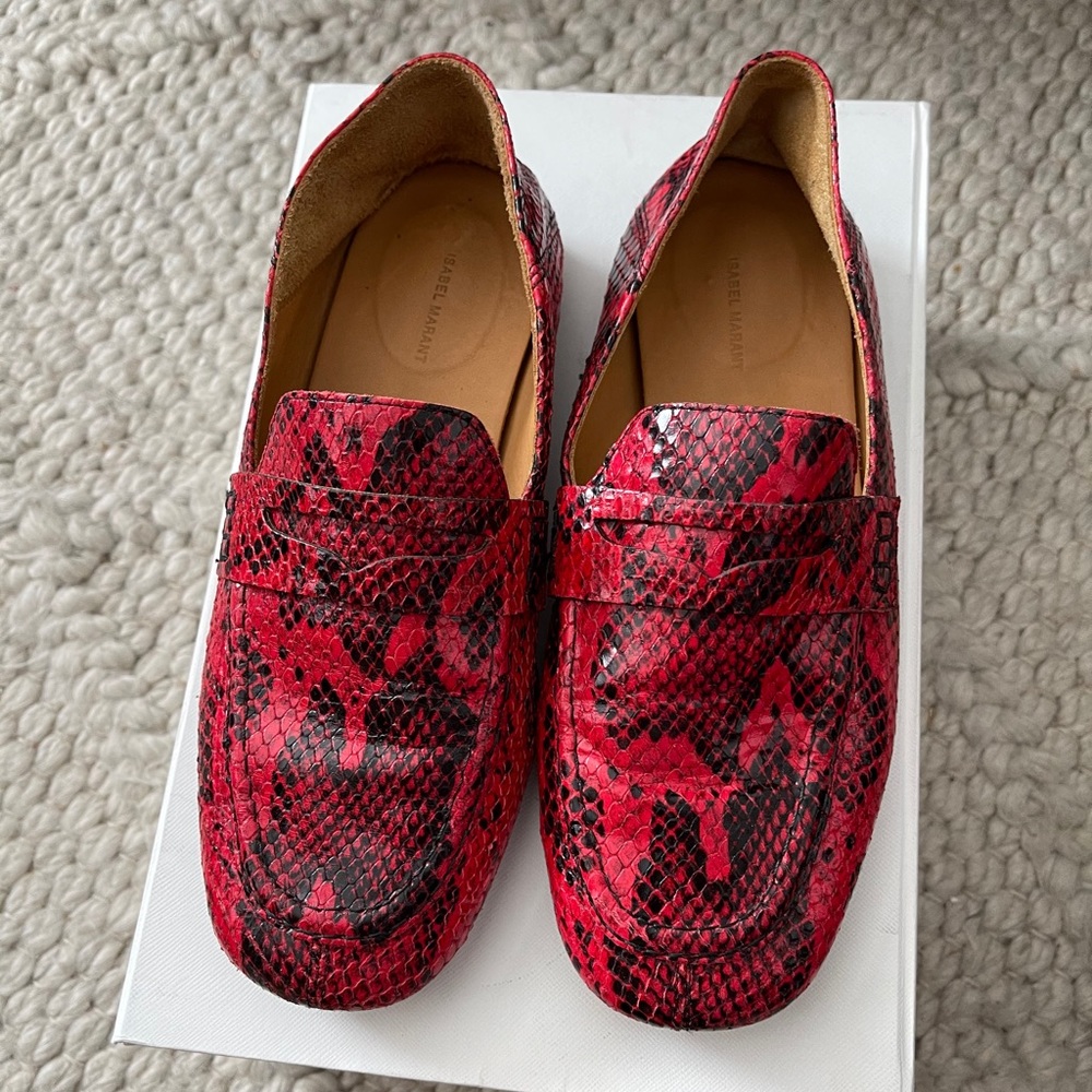 Isabel Marant Red Snakeskin embossed Loafers (36)